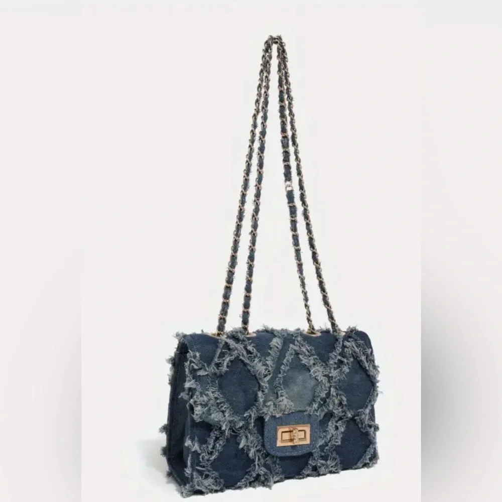 Stylish Frayed Denim Crossbody Bag